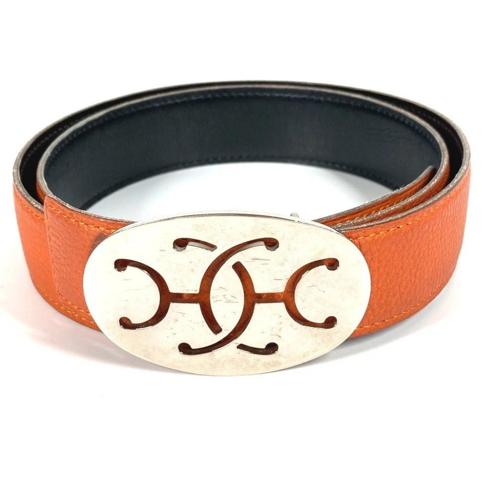 Hermes Double H Logo Buckle Belts Accessories Belt Leather Orange/Black